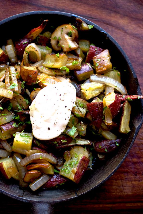 Sweet Potato, Mushroom and Onion Breakfast Hash