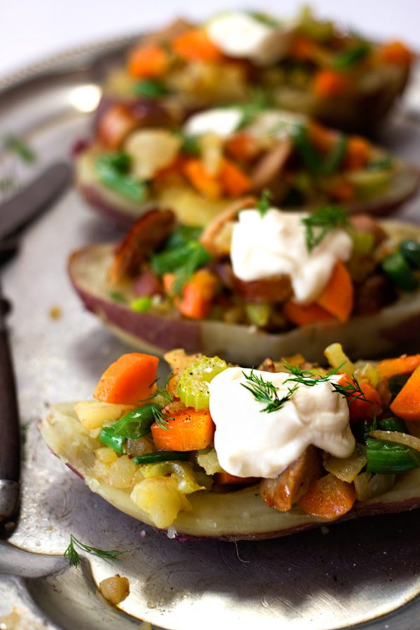Sweet Potato Spuds with Vegetables and Pork Bangers