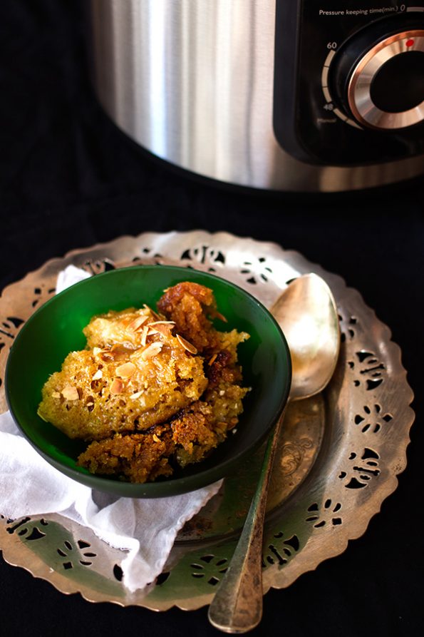 Toffee Pudding with Toasted Almonds and Caramel Sauce