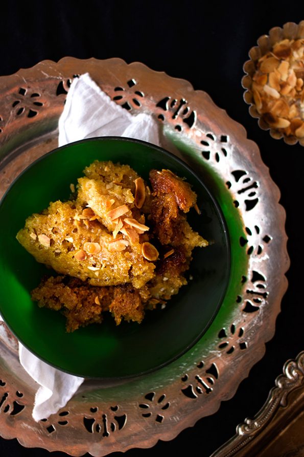 Toffee Pudding with Toasted Almonds and Caramel Sauce