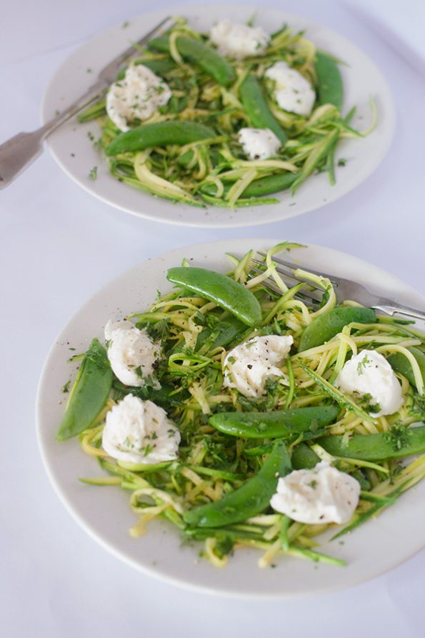 Zucchini Noodles with Sugar Snap Peas and Bocconcini