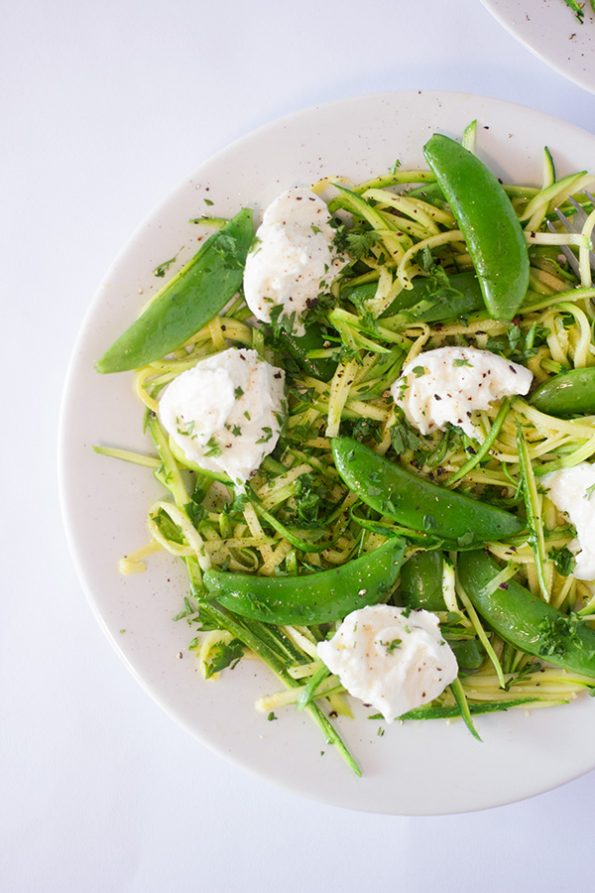 Zucchini Noodles with Sugar Snap Peas and Bocconcini