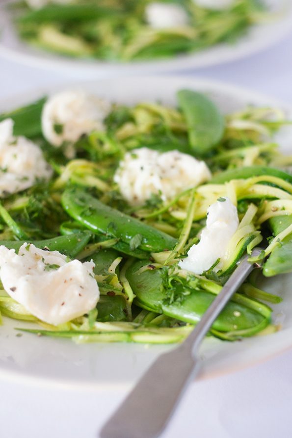Zucchini Noodles with Sugar Snap Peas and Bocconcini