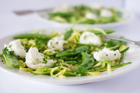 Zucchini Noodles with Sugar Snap Peas and Bocconcini