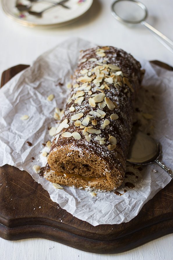 Mocha, Caramel and Coconut Swiss Roll
