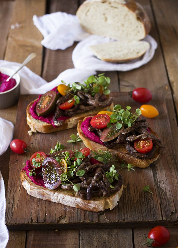 Stir Fry Beef and Beetroot Hummus Open Sandwich Stir Fry Beef and Beetroot Hummus Open Sandwich