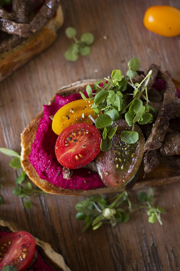 Stir Fry Beef and Beetroot Hummus Open Sandwich Stir Fry Beef and Beetroot Hummus Open Sandwich