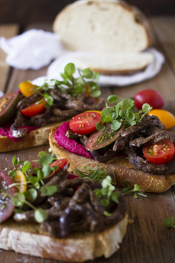 Stir Fry Beef and Beetroot Hummus Open Sandwich Stir Fry Beef and Beetroot Hummus Open Sandwich