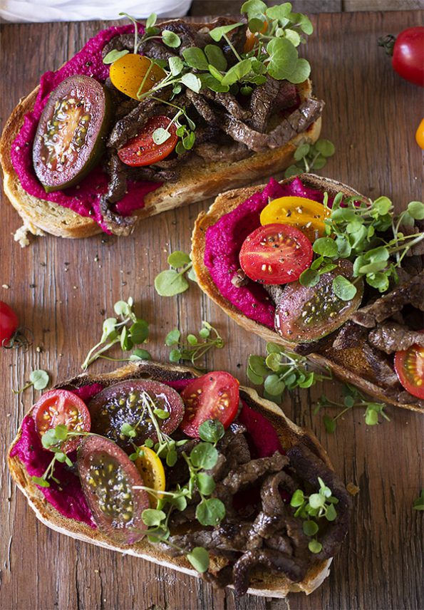 Stir Fry Beef and Beetroot Hummus Open Sandwich Stir Fry Beef and Beetroot Hummus Open Sandwich