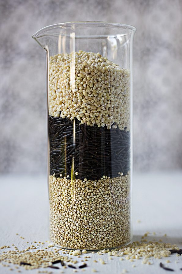 Three Grain Rice Paper Rolls with Miso Peanut Butter Dipping Sauce and Kale Soil