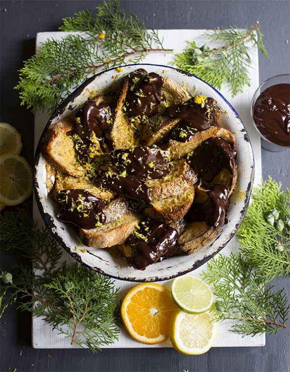 Bread and Butter Pudding with Dark Chocolate Ganache and Citrus Bread and Butter Pudding with Dark Chocolate Ganache and Citrus