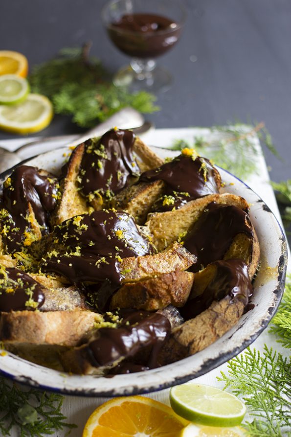 Bread and Butter Pudding with Dark Chocolate Ganache and Citrus Bread and Butter Pudding with Dark Chocolate Ganache and Citrus