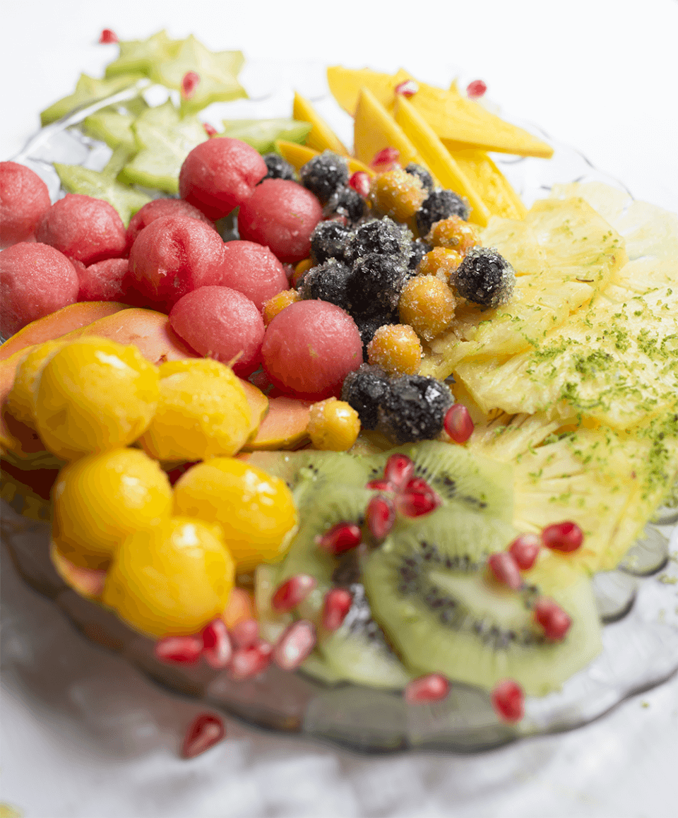Fruit Carpaccio with Mango and Honey Sorbet