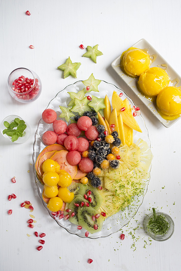 Fruit Carpaccio with Mango and Honey Sorbet