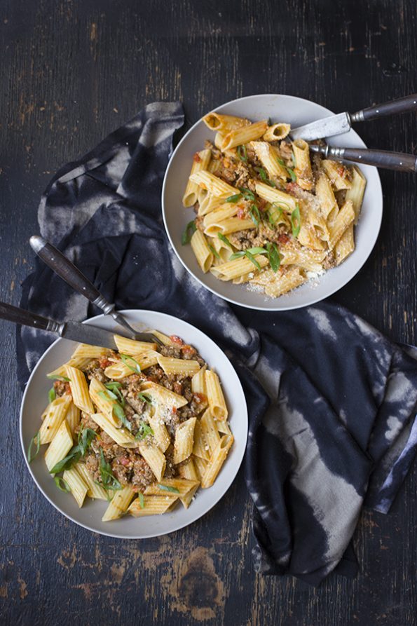 Penne and Pork Sausage Bolognese