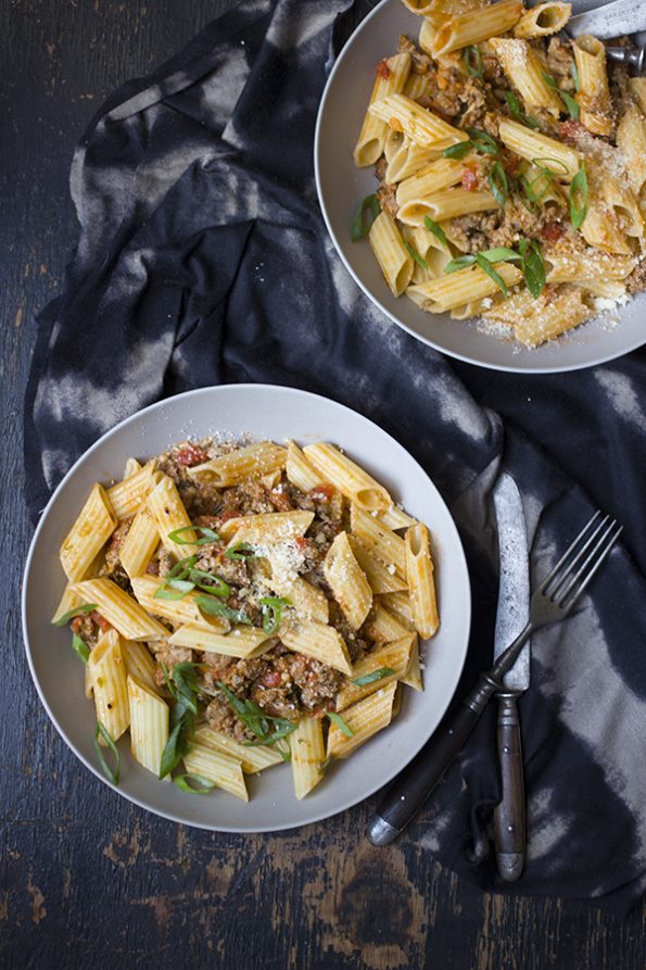 Penne and Pork Sausage Bolognese