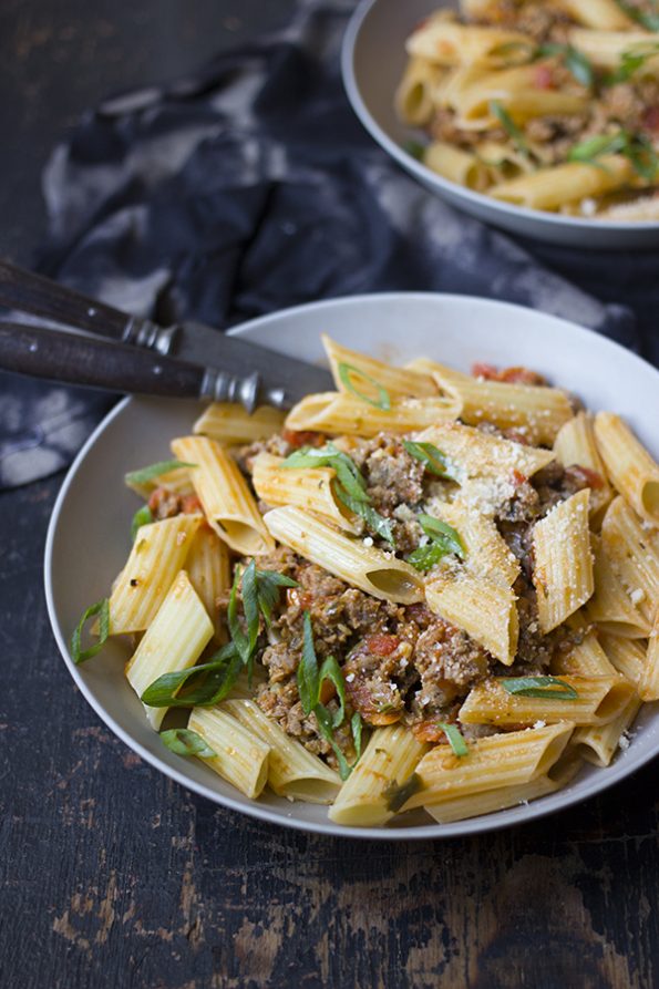 Penne and Pork Sausage Bolognese