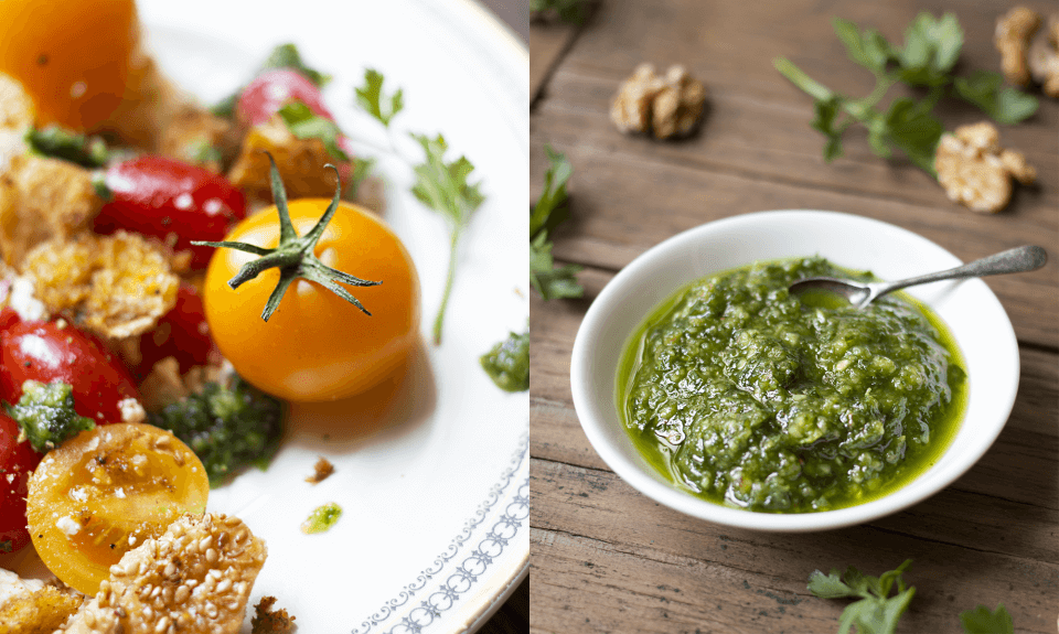 Simple Tomato Salad with Parsley and Walnut Pesto Simple Tomato Salad with Parsley and Walnut Pesto