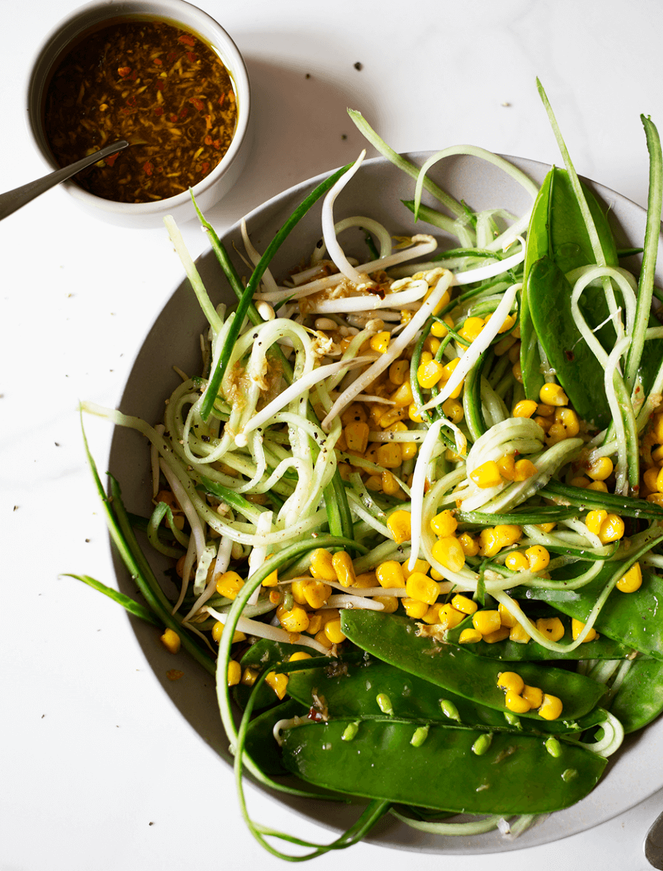 Cucumber, Corn and Sprout Salad with a Thai Dressing