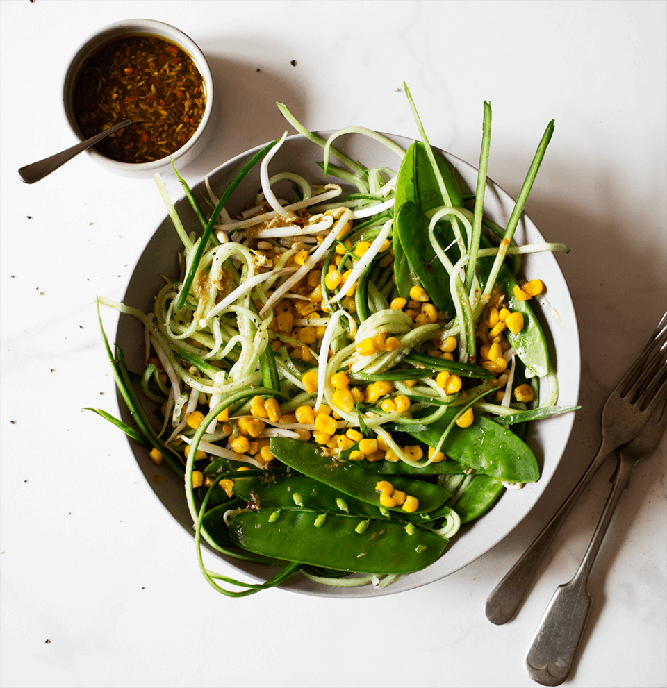 Cucumber, Corn and Sprout Salad with a Thai Dressing