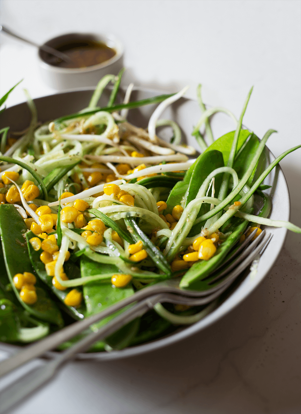 Cucumber, Corn and Sprout Salad with a Thai Dressing