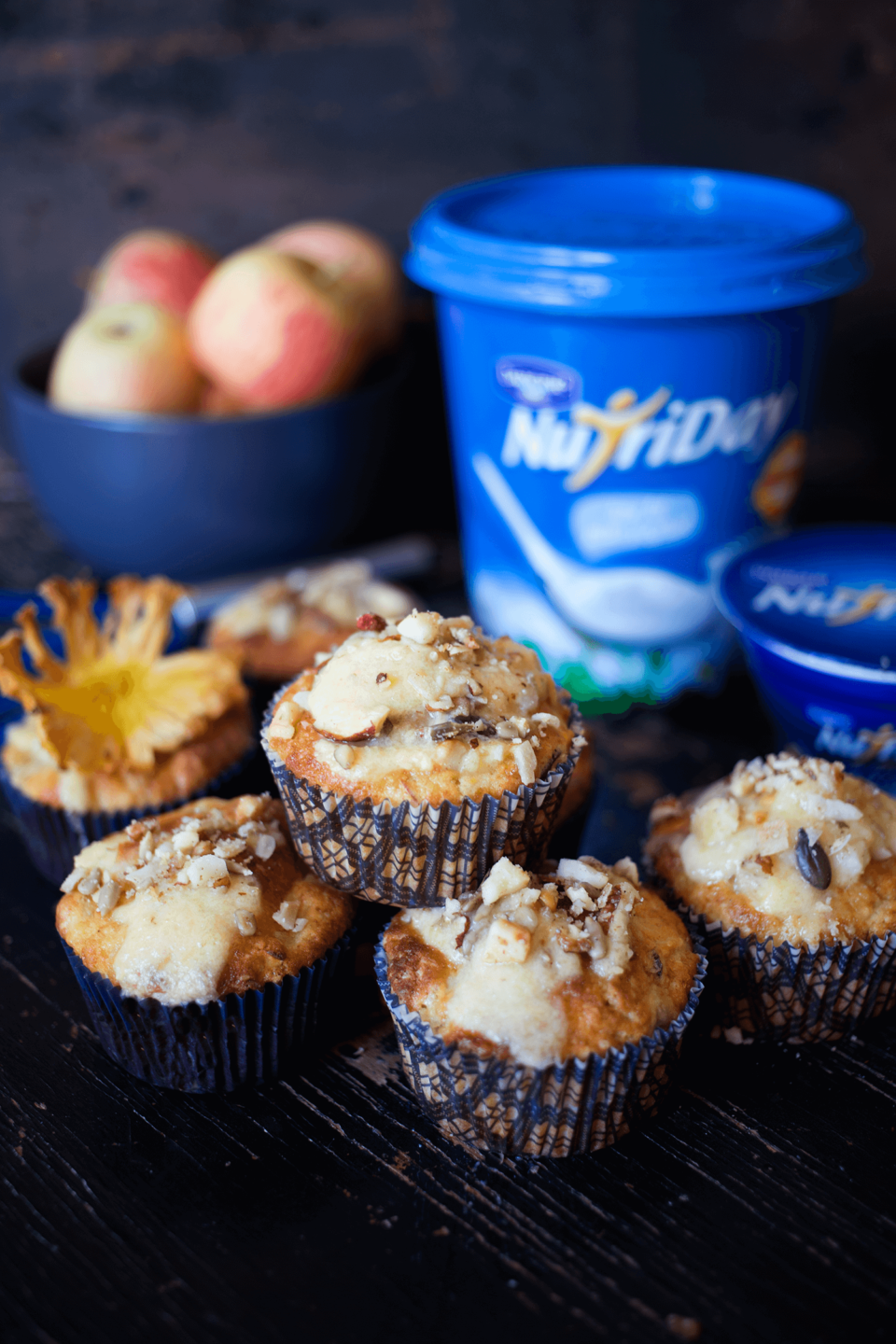 Fruit and Oats Breakfast Muffins with Fruit Yogurt Glaze
