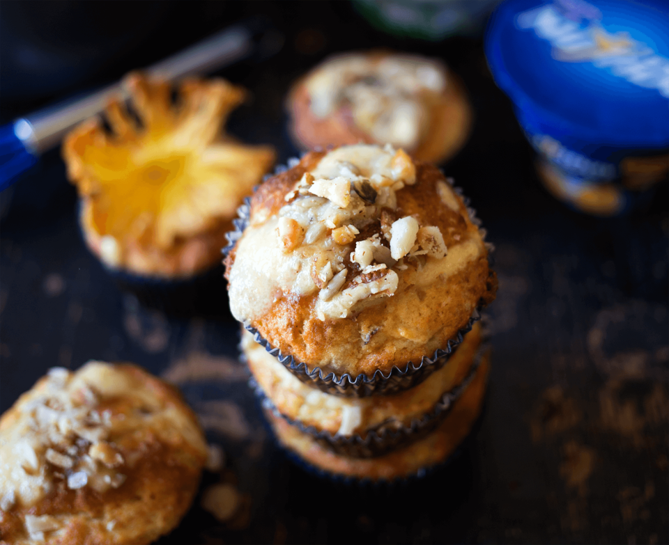 Fruit and Oats Breakfast Muffins with Fruit Yogurt Glaze