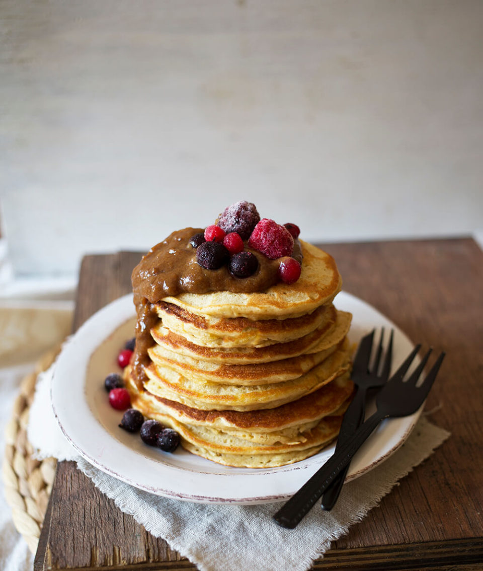 Vegan Chickpea Pancakes with Date Caramel