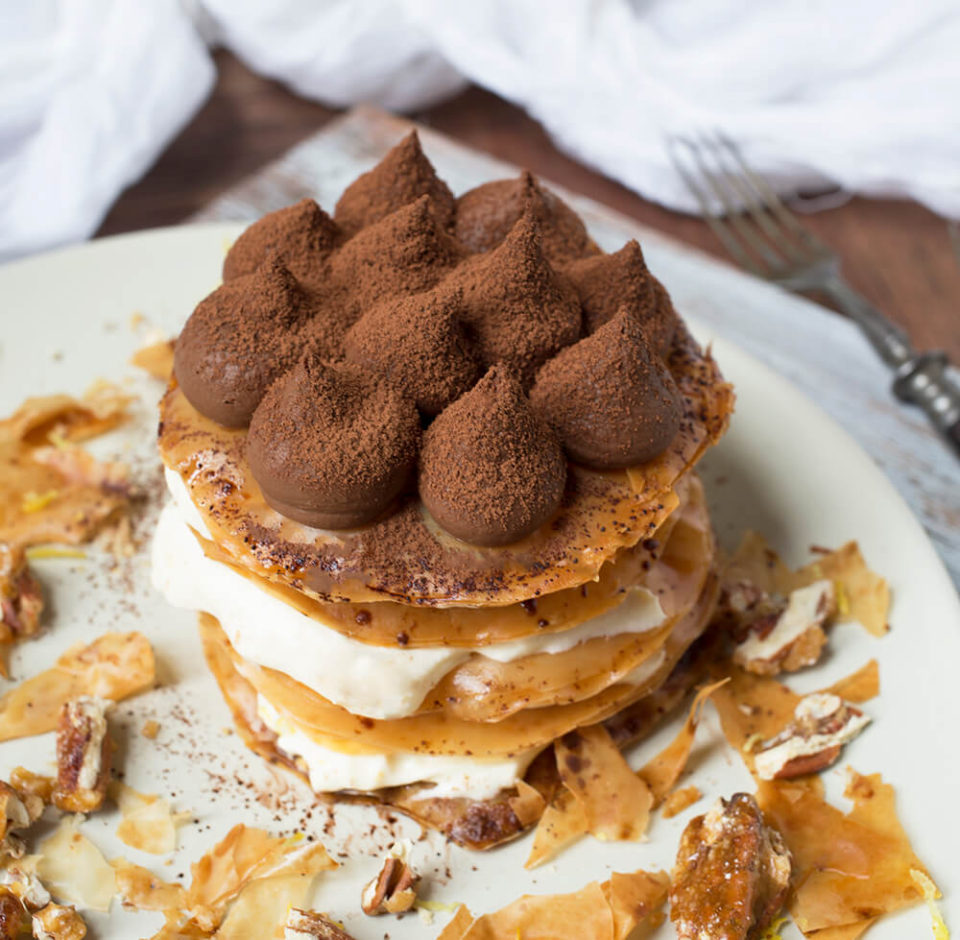 Vegan Choc Mousse and Citrus Cream Phyllo Stack