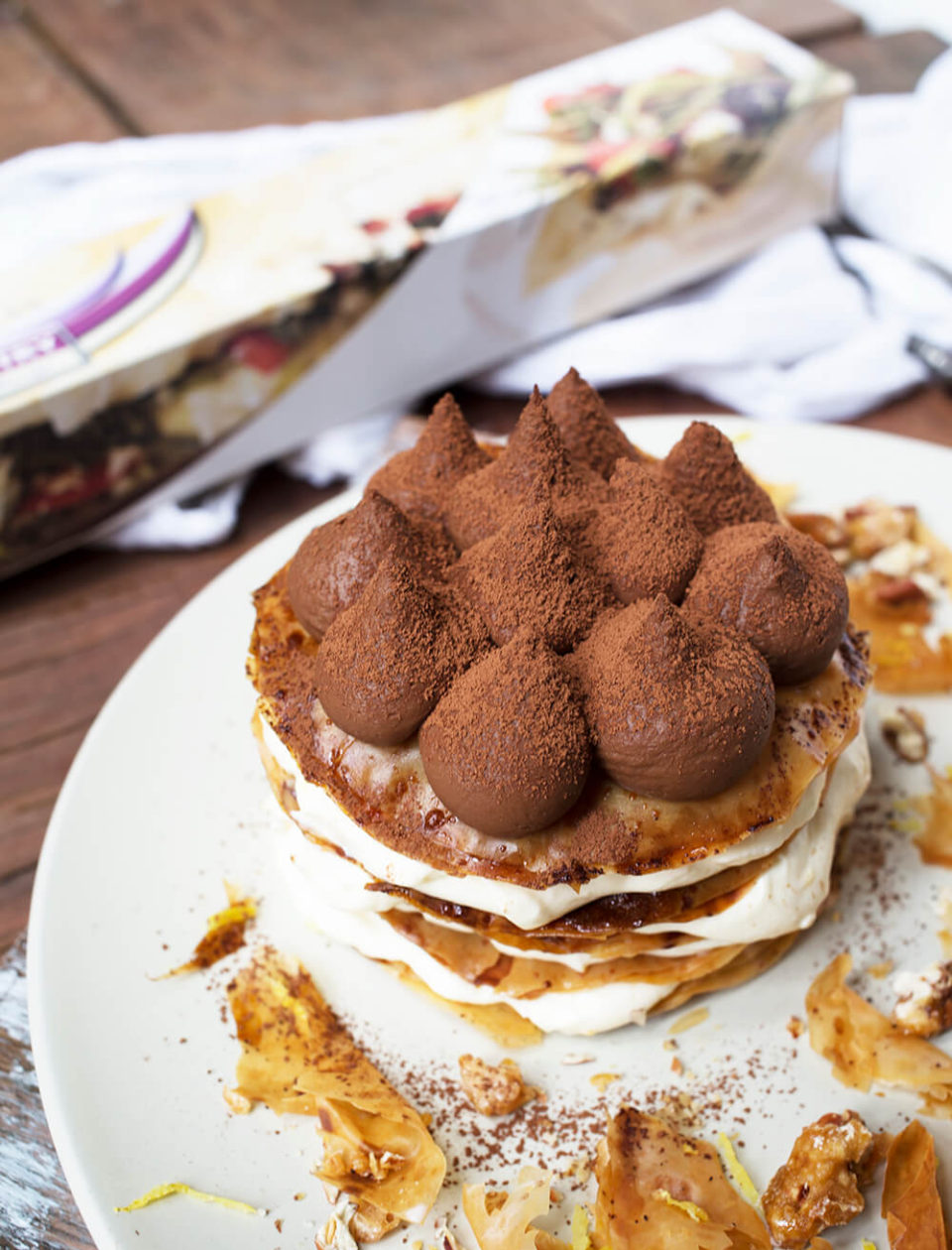 Vegan Choc Mousse and Citrus Cream Phyllo Stack