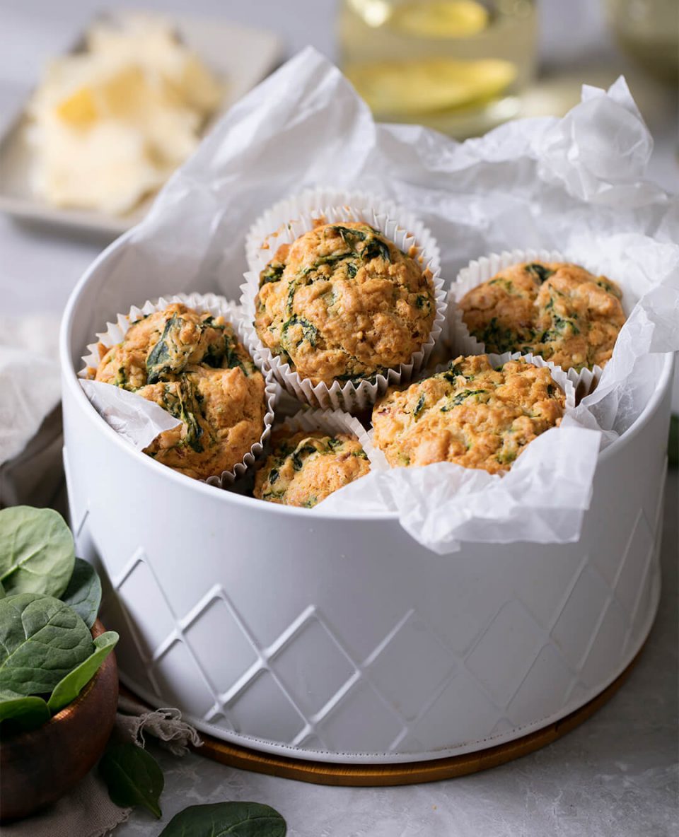 Spinach, Cheddar and Basil Muffins