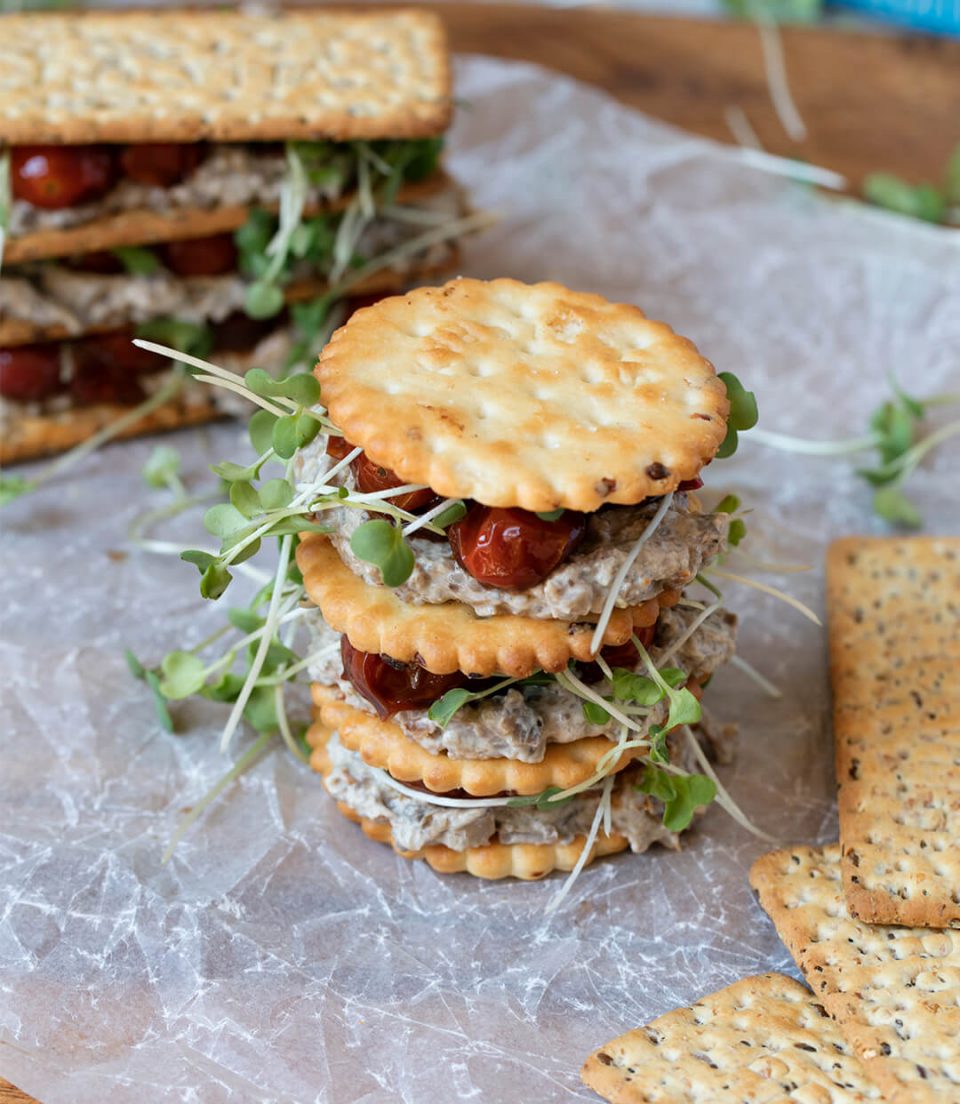 Mushroom Paté and Roasted Tomato Snack Stack Mushroom Paté and Roasted Tomato Snack Stack