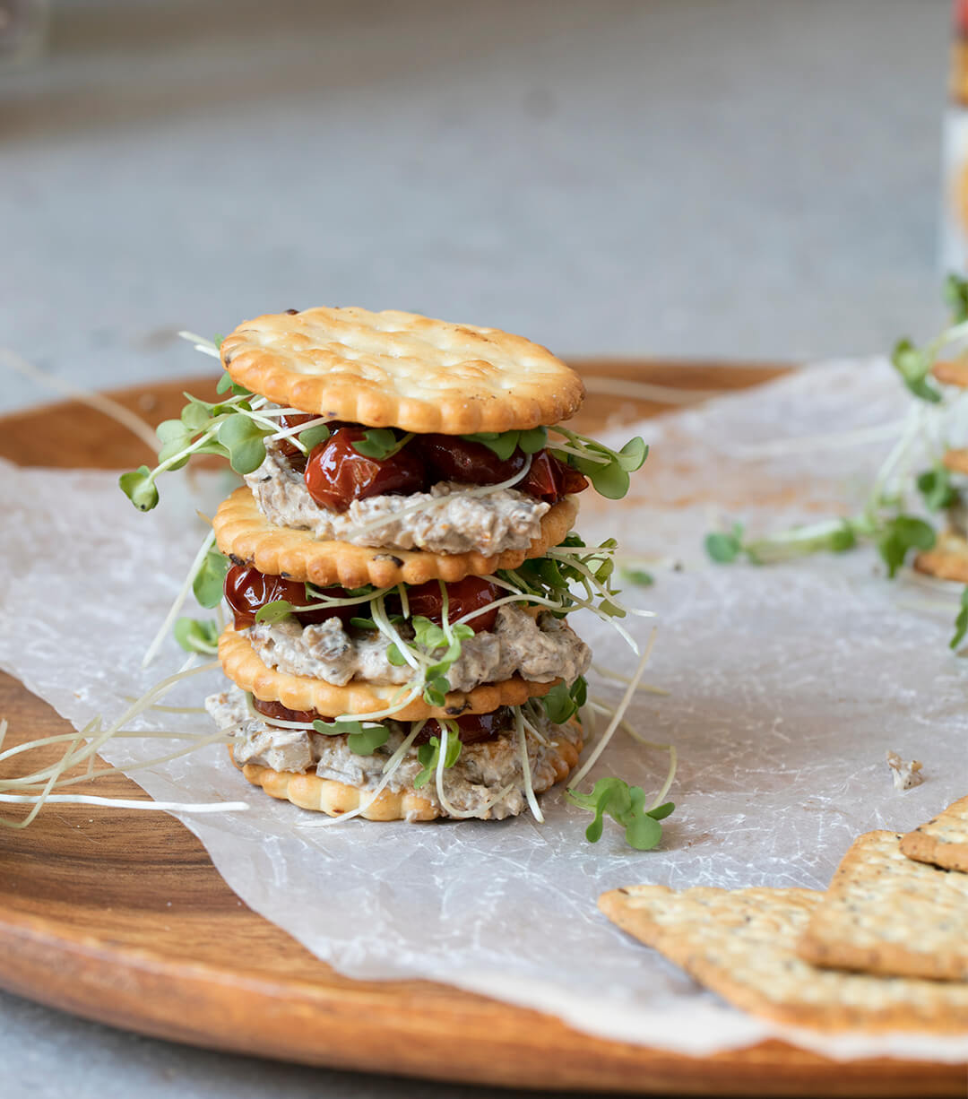 Mushroom Paté and Roasted Tomato Snack Stack aninas recipes
