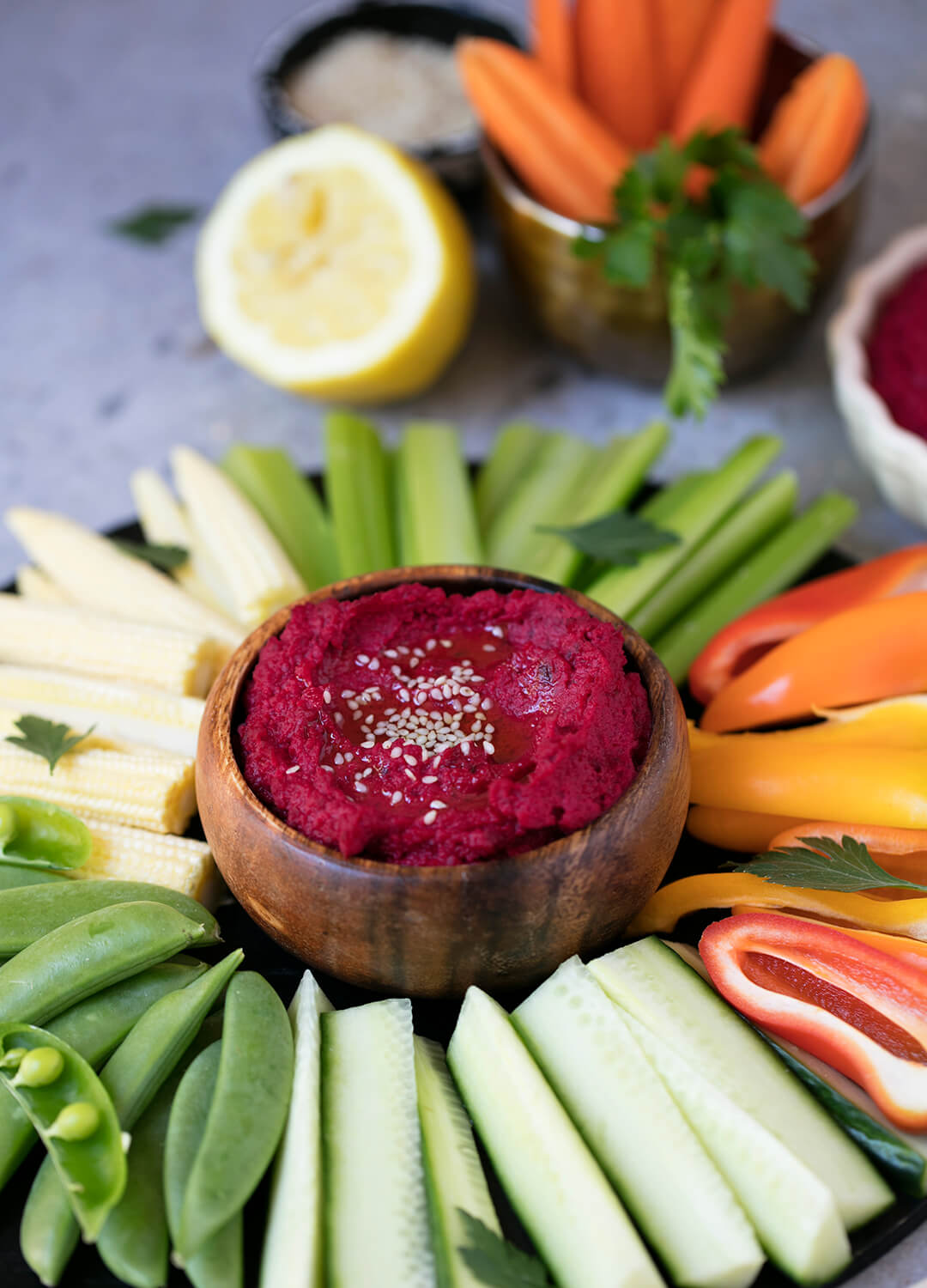 Beetroot Hummus with Crudités aninas recipes