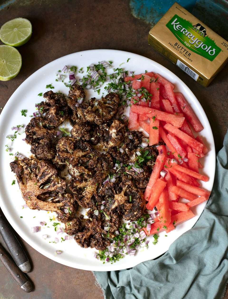 Jerk Buttered Cauliflower with Watermelon Salad