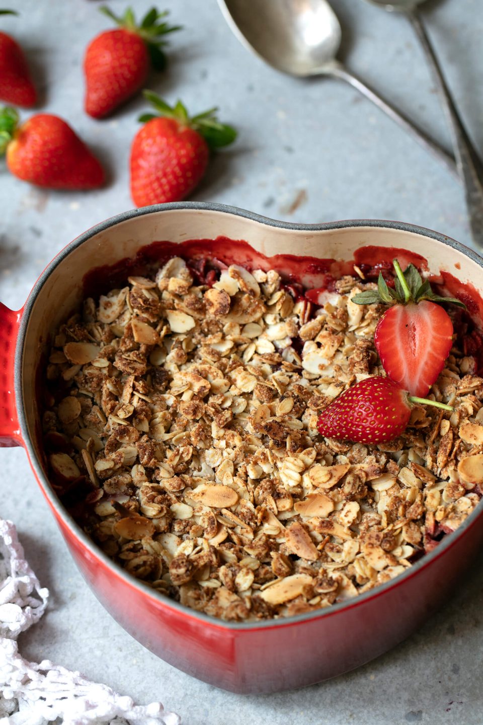 Vegan Strawberry and Rhubarb Oat Nut Crumble  Vegan Strawberry and Rhubarb Oat Nut Crumble