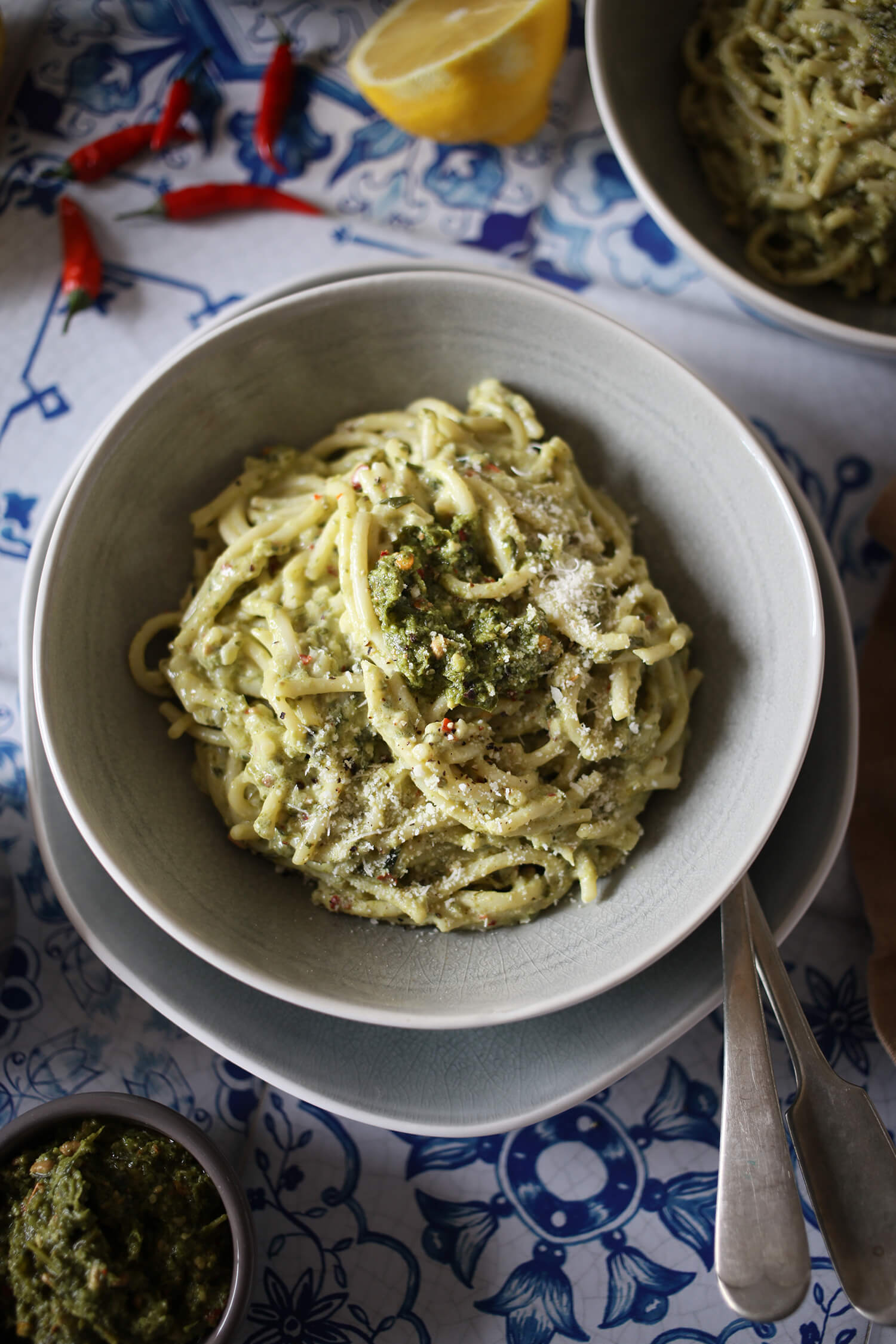 Spaghetti with a Creamy Pesto Pasta Sauce aninas recipes