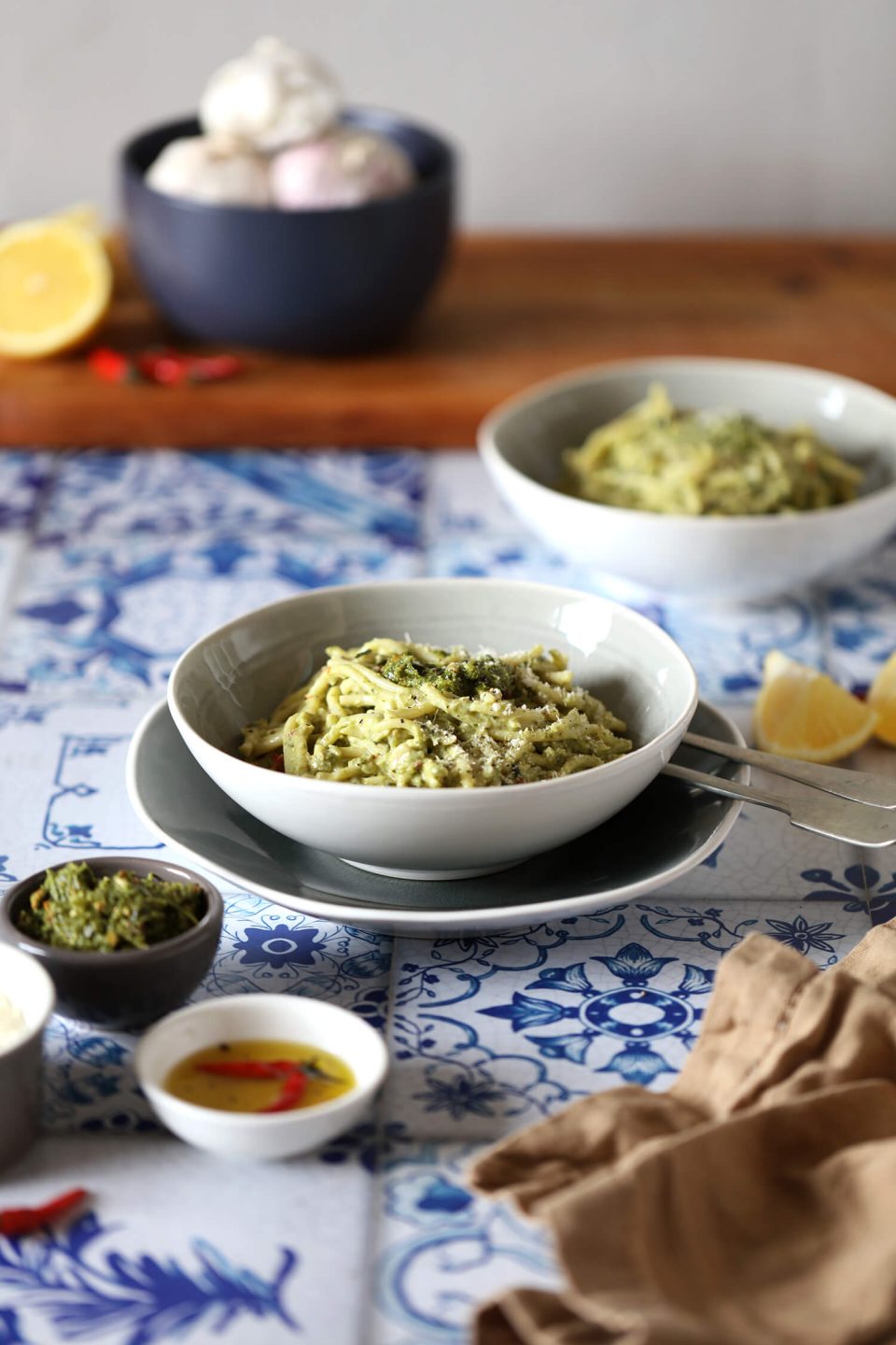 Spaghetti with Creamy Pesto Sauce Spaghetti with Creamy Pesto Sauce
