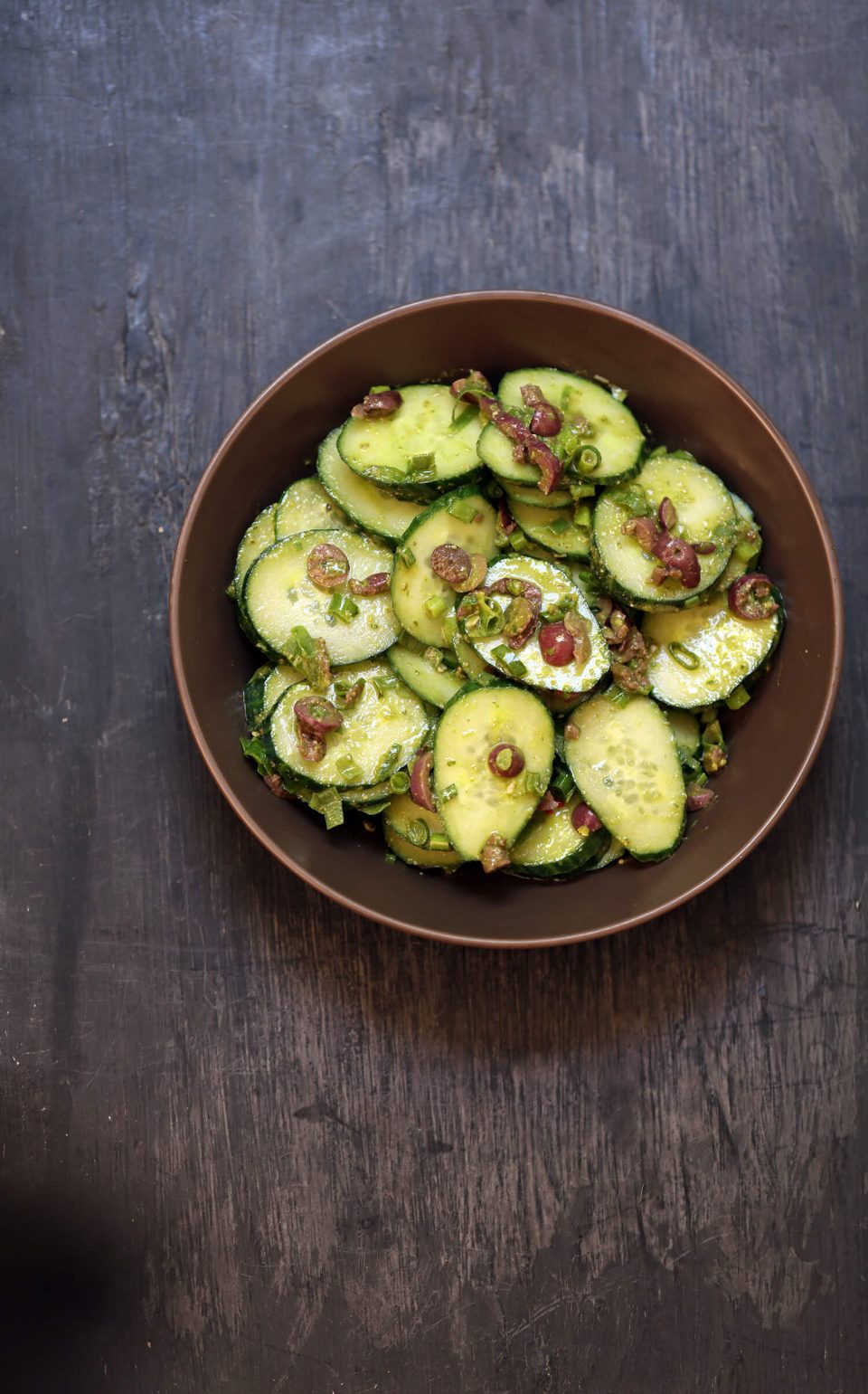 Cucumber, Black Olive and Basil Pesto Salad