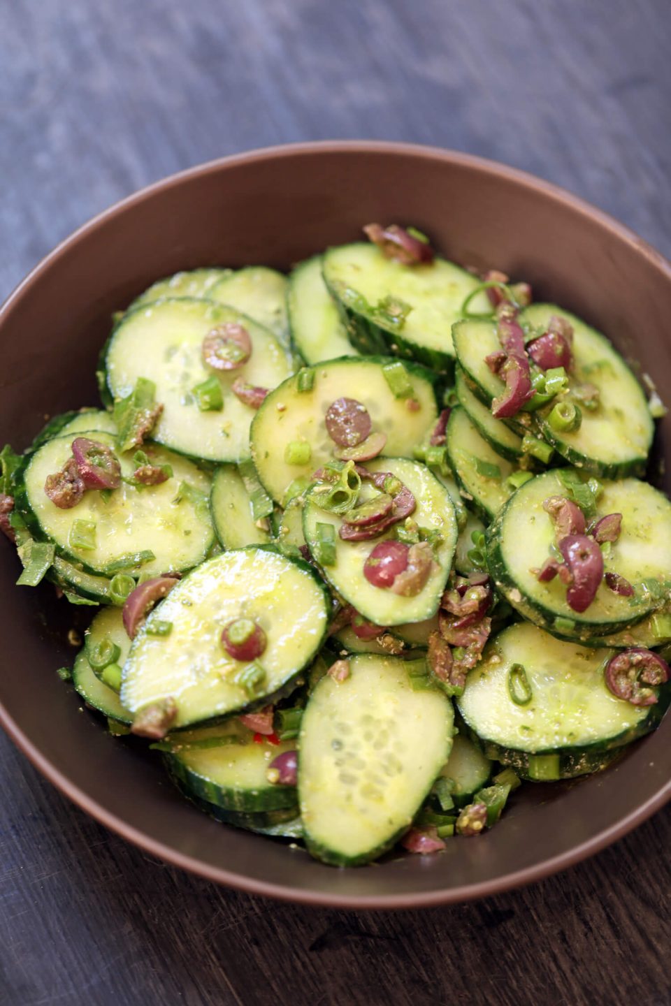 Cucumber, Black Olive and Basil Pesto Salad